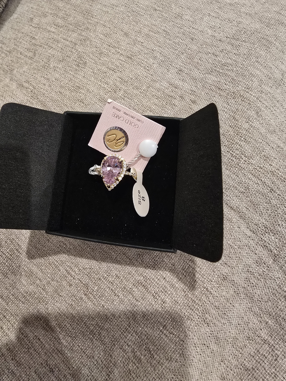 Pink Teardrop Crystal Statement Ring - Size 8